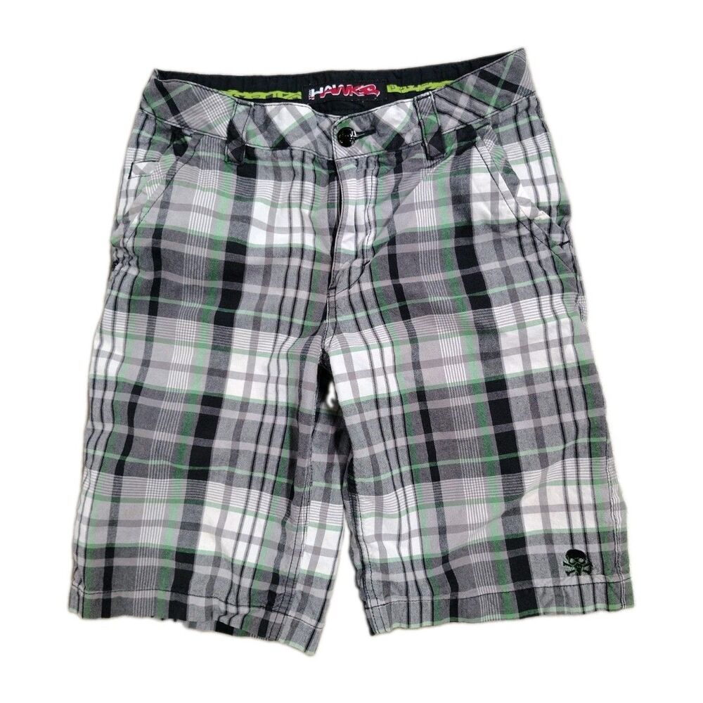 Tony Hawk Performance Boys Shorts  Multicolored Plaid Checkered 6 Pocket Size 14